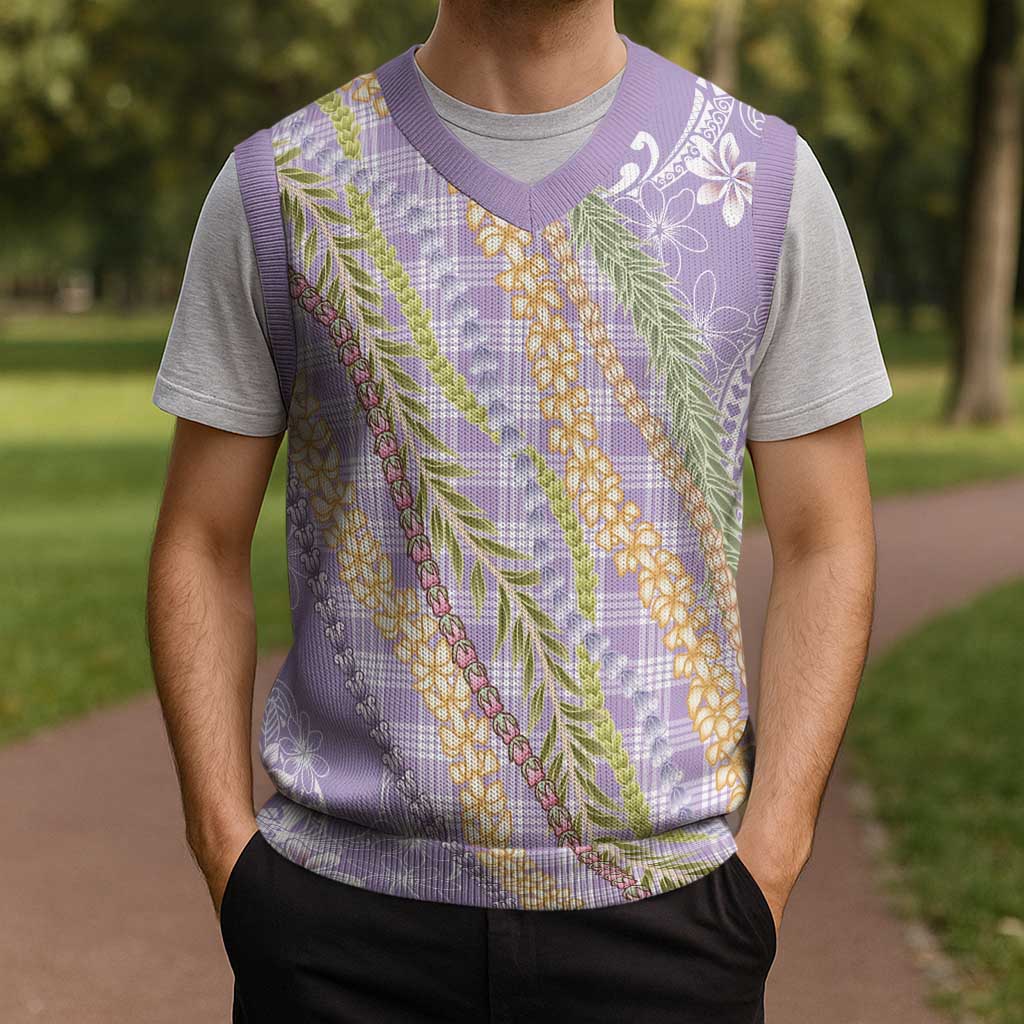 Purple Palaka Hawaii Leis Christmas Knitted V-Neck Vest Hawaiian-plaid Elegant Tropical Vibes LT14 - Polynesian Pride