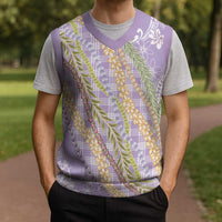 Purple Palaka Hawaii Leis Christmas Knitted V-Neck Vest Hawaiian-plaid Elegant Tropical Vibes LT14 - Polynesian Pride