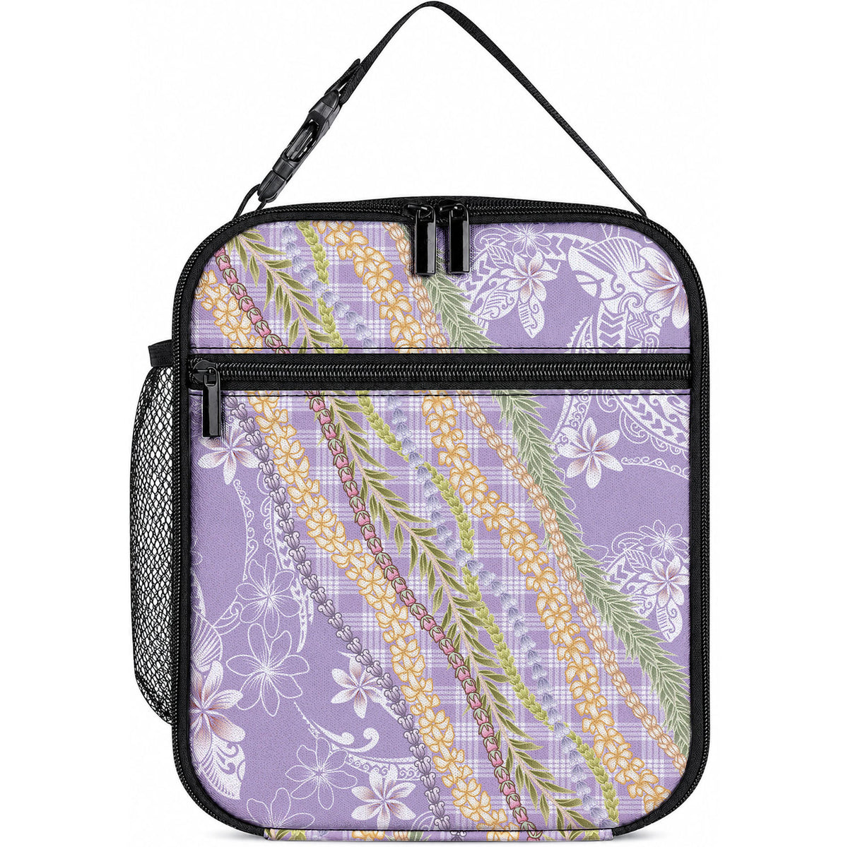Purple Palaka Hawaii Leis Lunch Bag Hawaiian-plaid Elegant Tropical Vibes