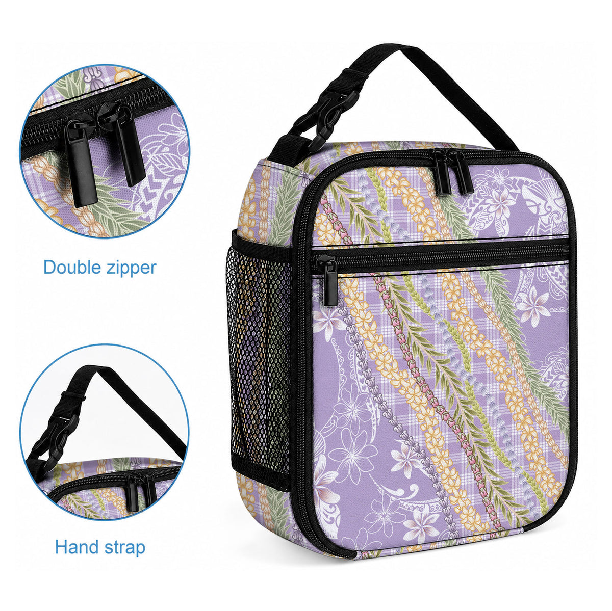 Purple Palaka Hawaii Leis Lunch Bag Hawaiian-plaid Elegant Tropical Vibes