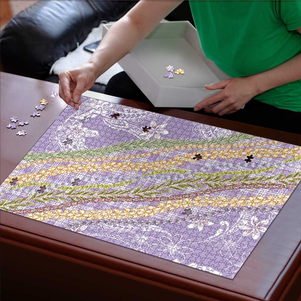 Purple Palaka Hawaii Leis Puzzle Hawaiian-plaid Elegant Tropical Vibes - Polynesian Pride