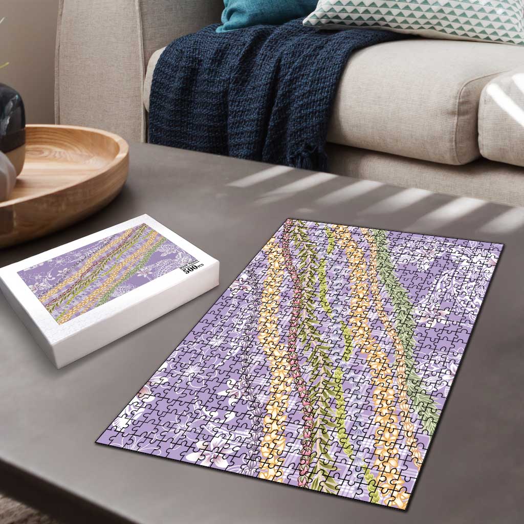Purple Palaka Hawaii Leis Puzzle Hawaiian-plaid Elegant Tropical Vibes - Polynesian Pride