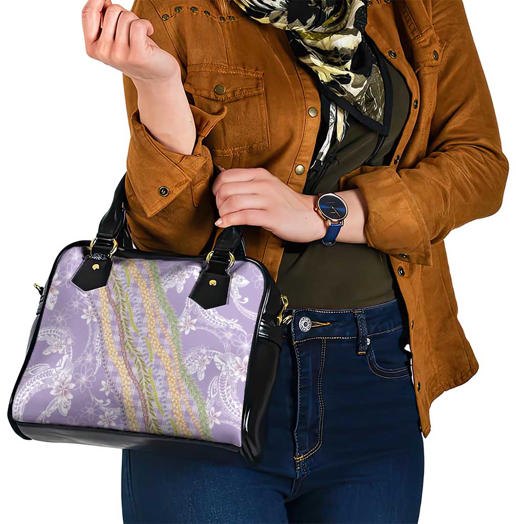 Purple Palaka Hawaii Leis Shoulder Handbag Hawaiian-plaid Elegant Tropical Vibes - Polynesian Pride