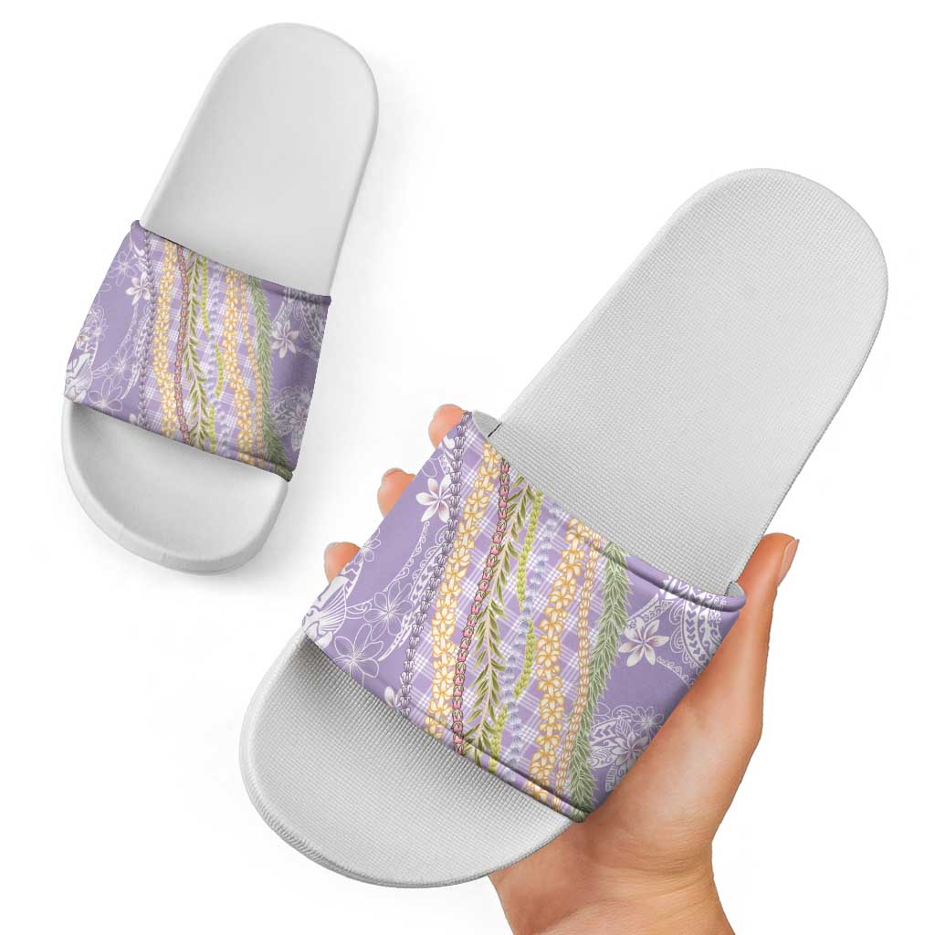 Purple Palaka Hawaii Leis Slide Sandals Hawaiian-plaid Elegant Tropical Vibes - Polynesian Pride