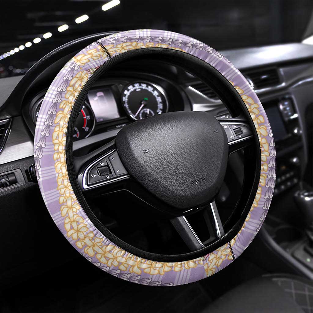 Purple Palaka Hawaii Leis Steering Wheel Cover Hawaiian-plaid Elegant Tropical Vibes LT14 Universal Fit Purple - Polynesian Pride