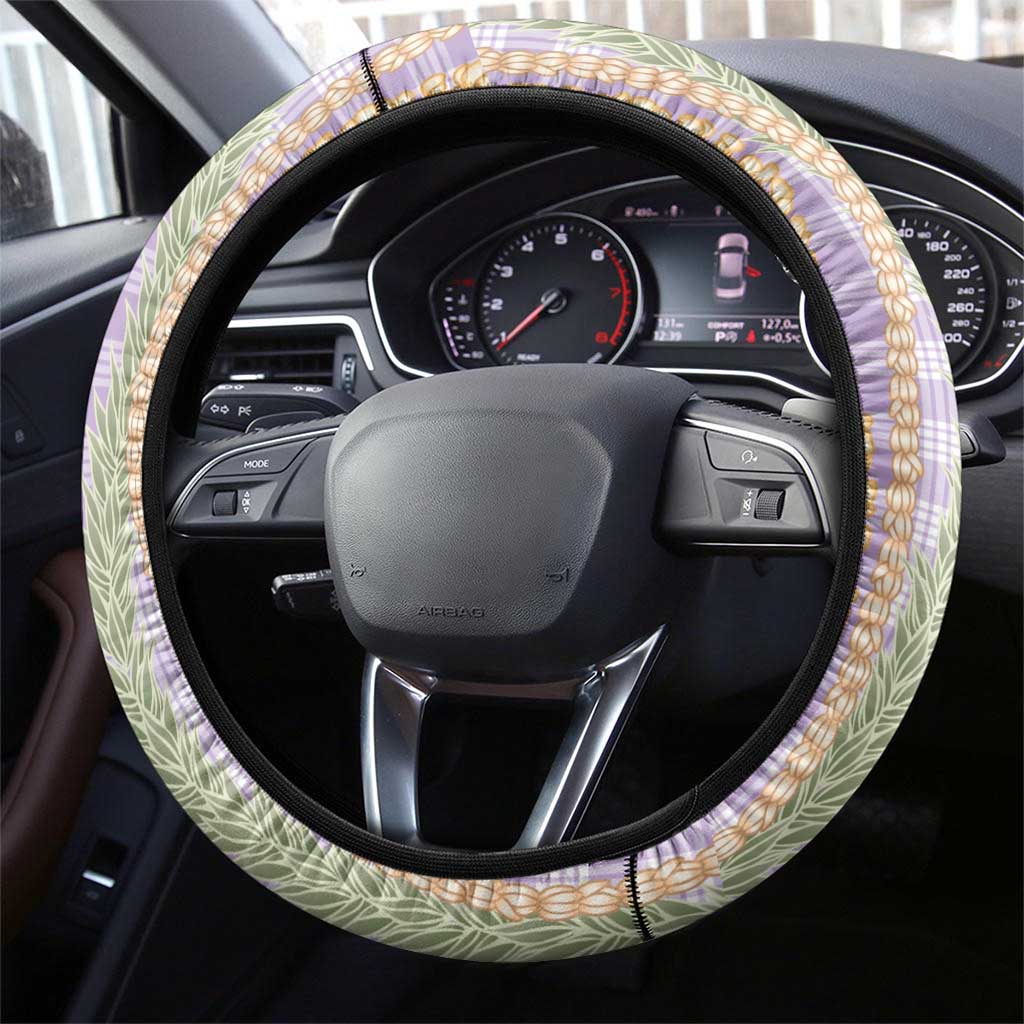 Purple Palaka Hawaii Leis Steering Wheel Cover Hawaiian-plaid Elegant Tropical Vibes LT14 - Polynesian Pride