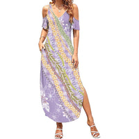 Purple Palaka Hawaii Leis Summer Maxi Dress Hawaiian-plaid Elegant Tropical Vibes - Polynesian Pride