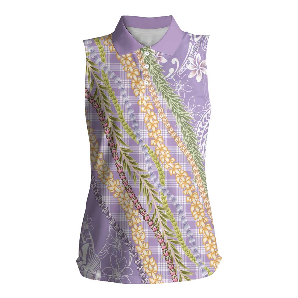 Purple Palaka Hawaii Leis Women Sleeveless Polo Shirt Hawaiian-plaid Elegant Tropical Vibes LT14 Female Purple - Polynesian Pride