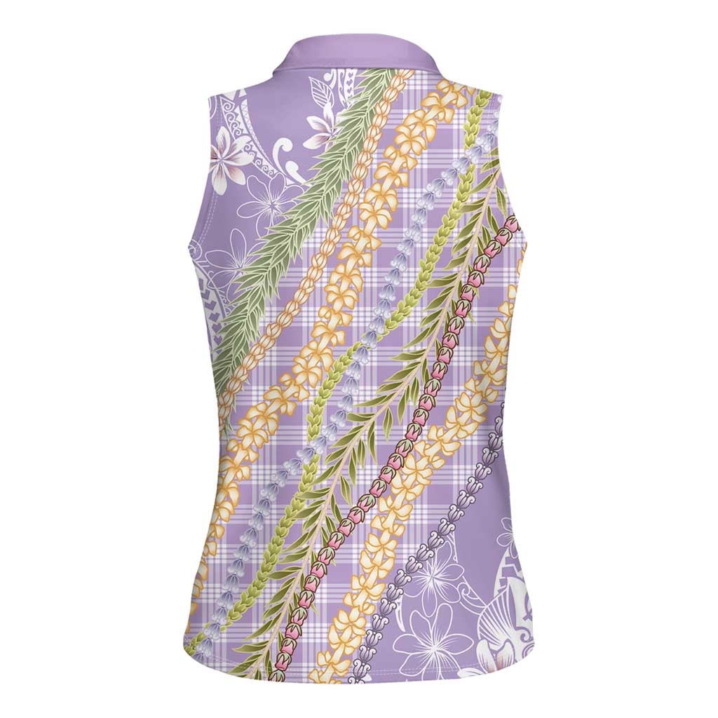 Purple Palaka Hawaii Leis Women Sleeveless Polo Shirt Hawaiian-plaid Elegant Tropical Vibes LT14 - Polynesian Pride