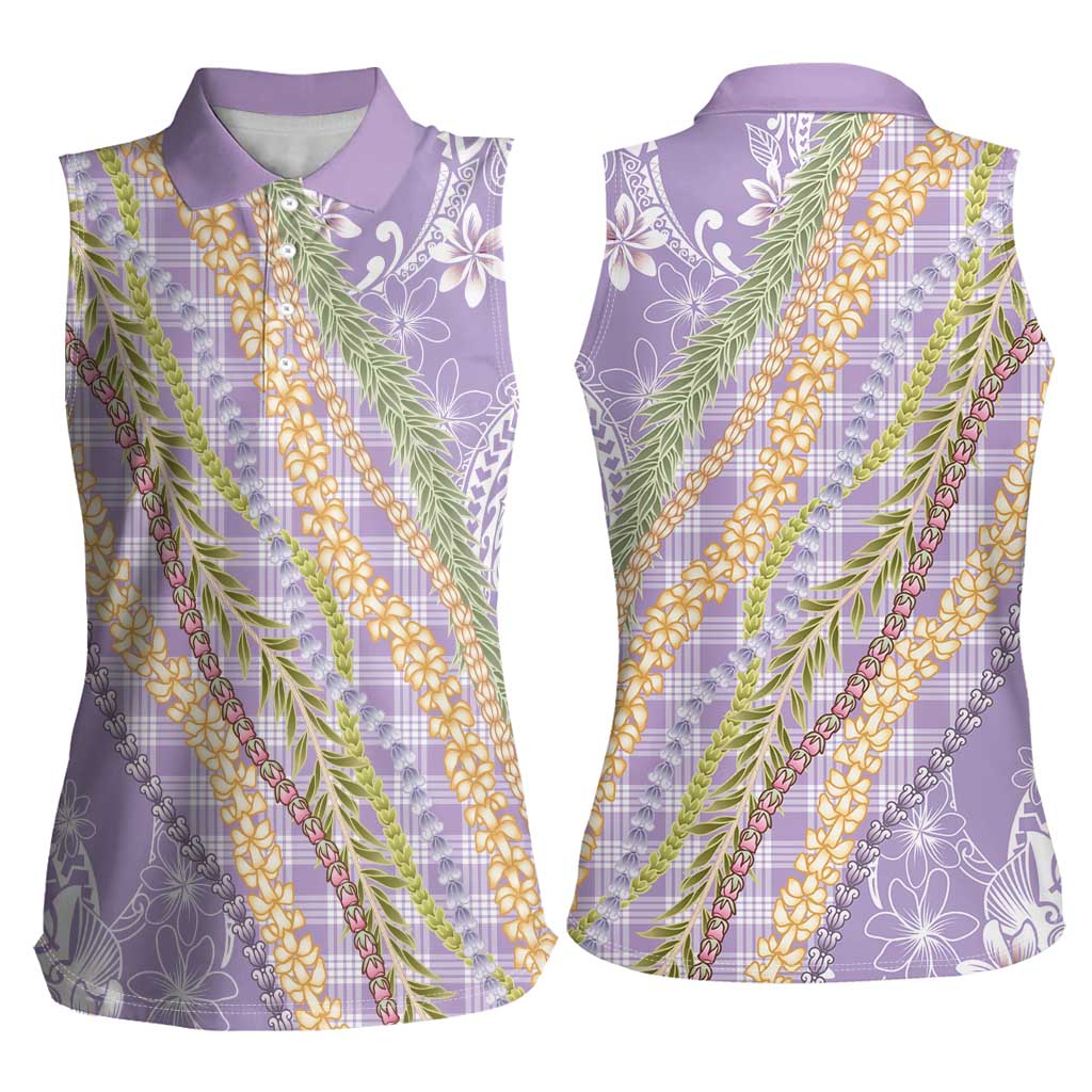 Purple Palaka Hawaii Leis Women Sleeveless Polo Shirt Hawaiian-plaid Elegant Tropical Vibes LT14 - Polynesian Pride