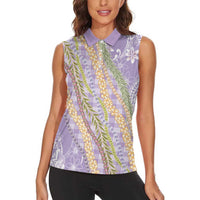 Purple Palaka Hawaii Leis Women Sleeveless Polo Shirt Hawaiian-plaid Elegant Tropical Vibes LT14 - Polynesian Pride