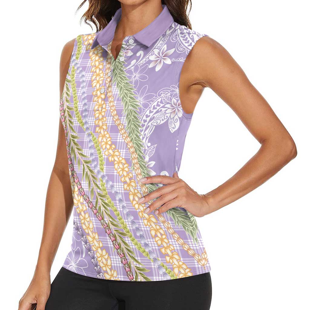 Purple Palaka Hawaii Leis Women Sleeveless Polo Shirt Hawaiian-plaid Elegant Tropical Vibes LT14 - Polynesian Pride