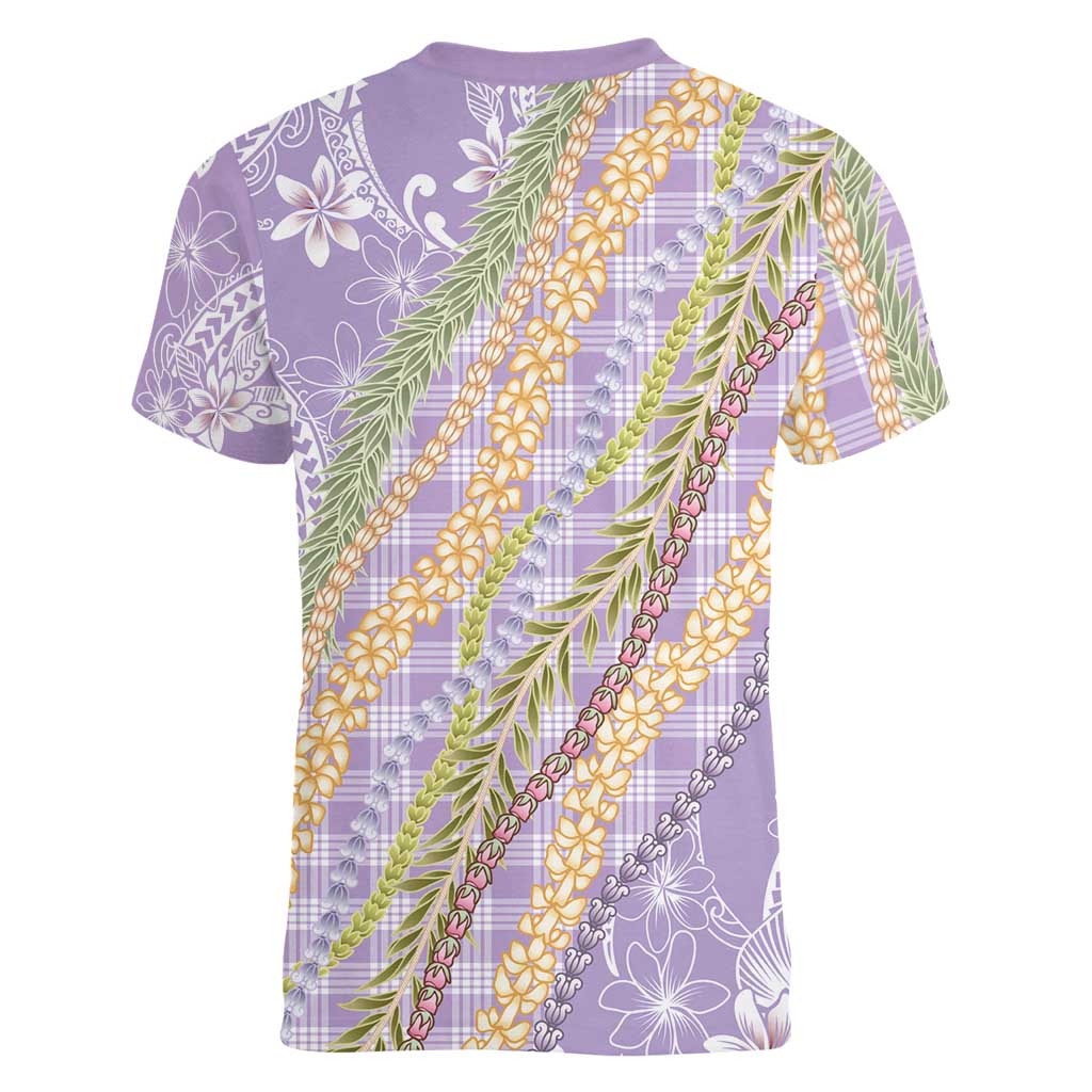 Purple Palaka Hawaii Leis Women V-Neck T-Shirt Hawaiian-plaid Elegant Tropical Vibes LT14 - Polynesian Pride