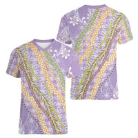 Purple Palaka Hawaii Leis Women V-Neck T-Shirt Hawaiian-plaid Elegant Tropical Vibes LT14 - Polynesian Pride