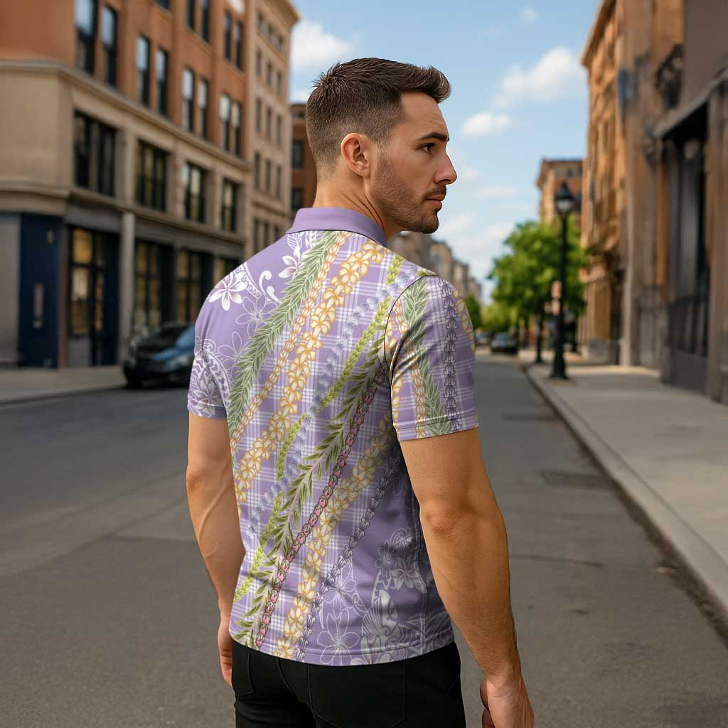 Purple Palaka Hawaii Leis Zipper Polo Shirt Hawaiian-plaid Elegant Tropical Vibes - Polynesian Pride