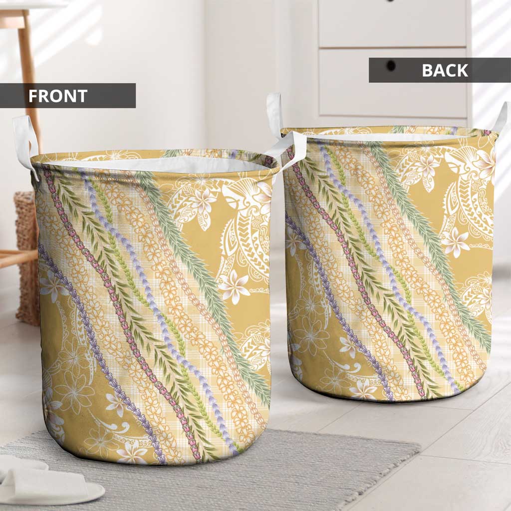 Yellow Palaka Hawaii Leis Laundry Basket Hawaiian-plaid Elegant Tropical Vibes - Polynesian Pride