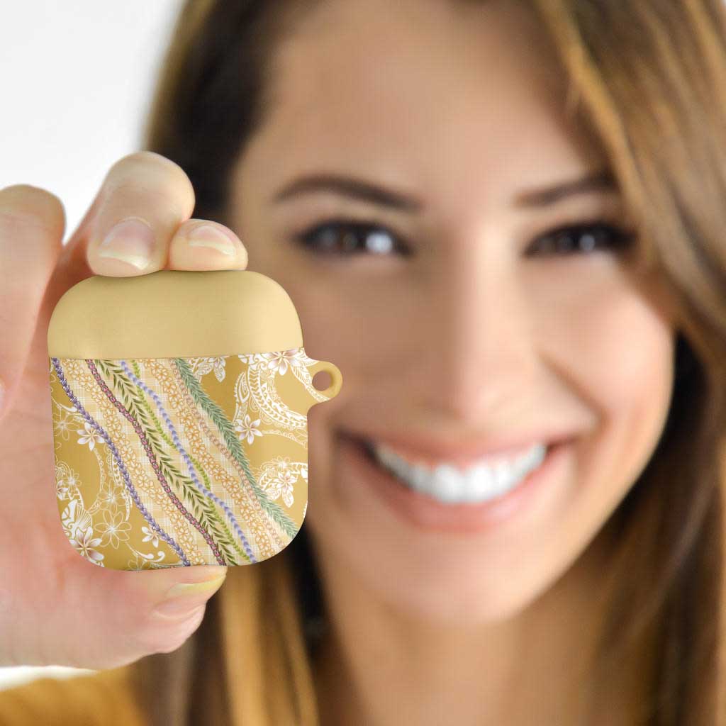 Yellow Palaka Hawaii Leis AirPods Case Hawaiian-plaid Elegant Tropical Vibes - Polynesian Pride