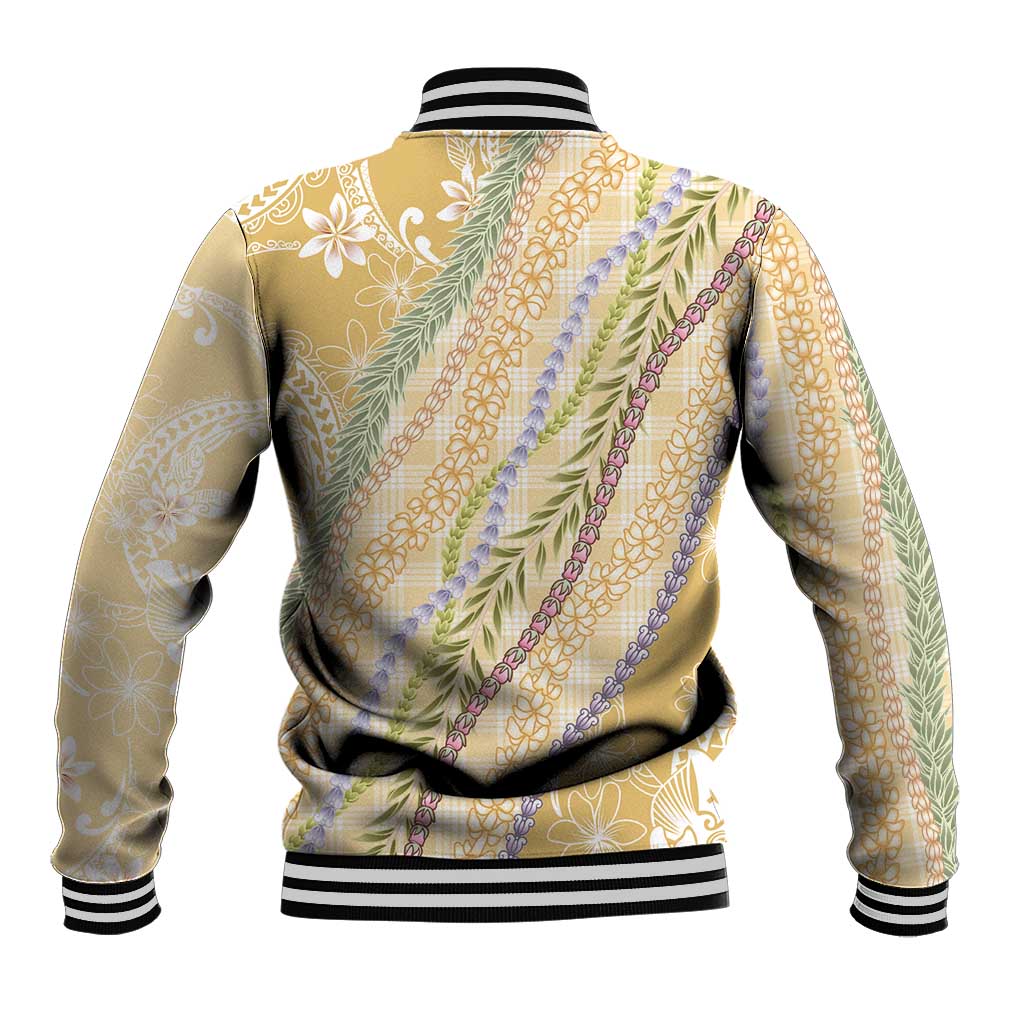 Yellow Palaka Hawaii Leis Baseball Jacket Hawaiian-plaid Elegant Tropical Vibes - Polynesian Pride