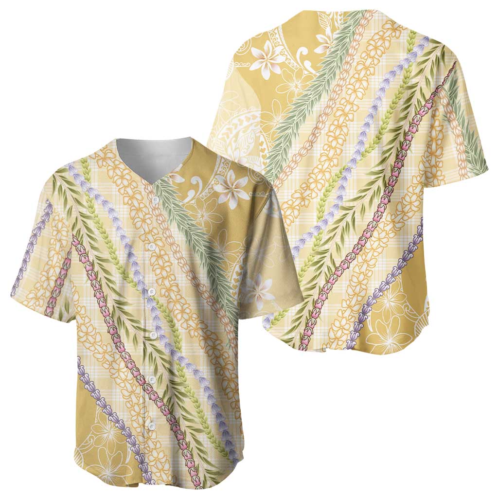 Yellow Palaka Hawaii Leis Baseball Jersey Hawaiian-plaid Elegant Tropical Vibes LT14 - Polynesian Pride
