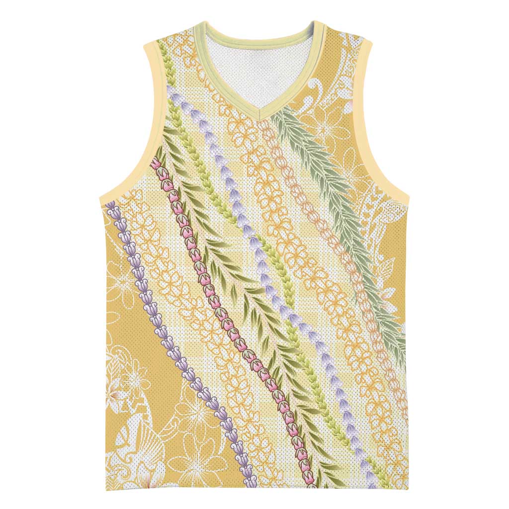 Yellow Palaka Hawaii Leis Basketball Jersey Hawaiian-plaid Elegant Tropical Vibes LT14 Unisex Yellow - Polynesian Pride