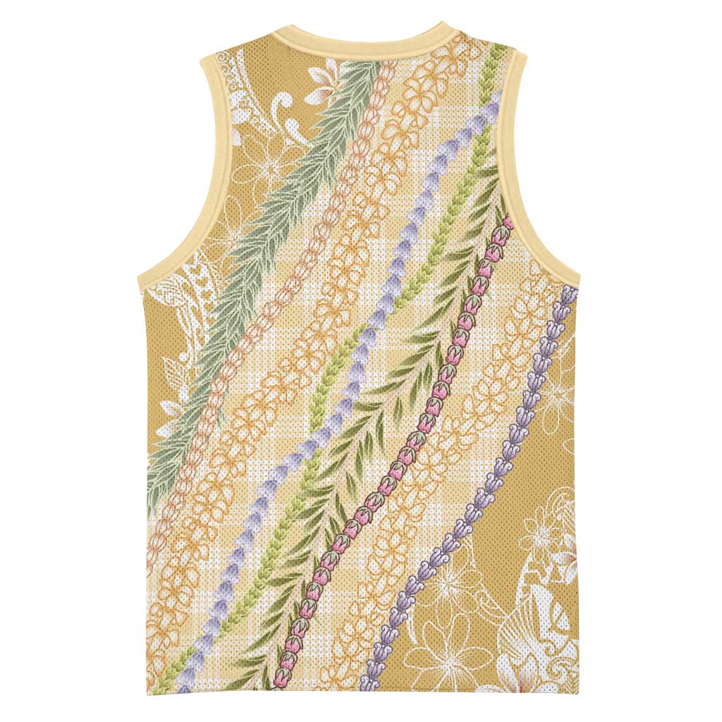 Yellow Palaka Hawaii Leis Basketball Jersey Hawaiian-plaid Elegant Tropical Vibes LT14 - Polynesian Pride