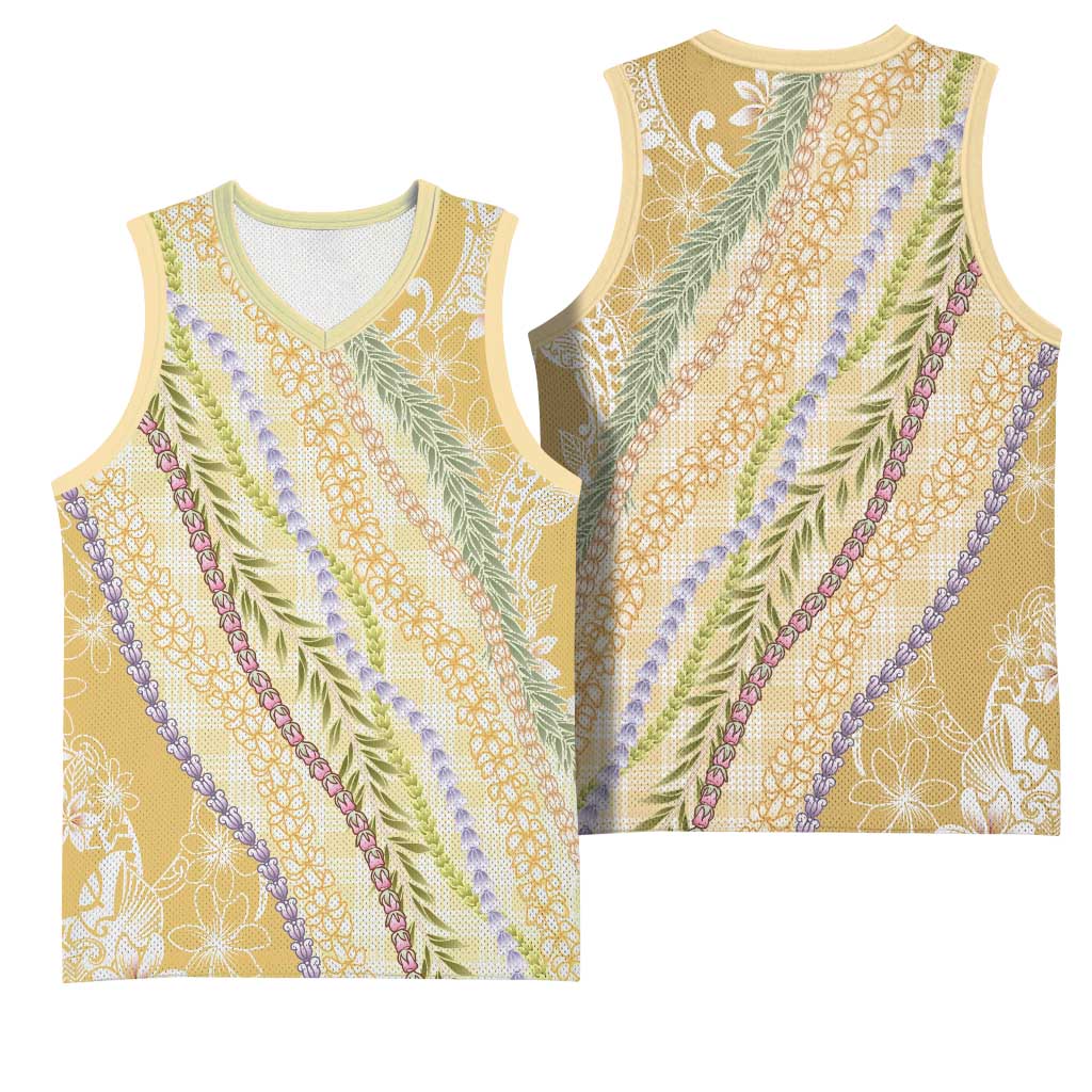 Yellow Palaka Hawaii Leis Basketball Jersey Hawaiian-plaid Elegant Tropical Vibes LT14 - Polynesian Pride