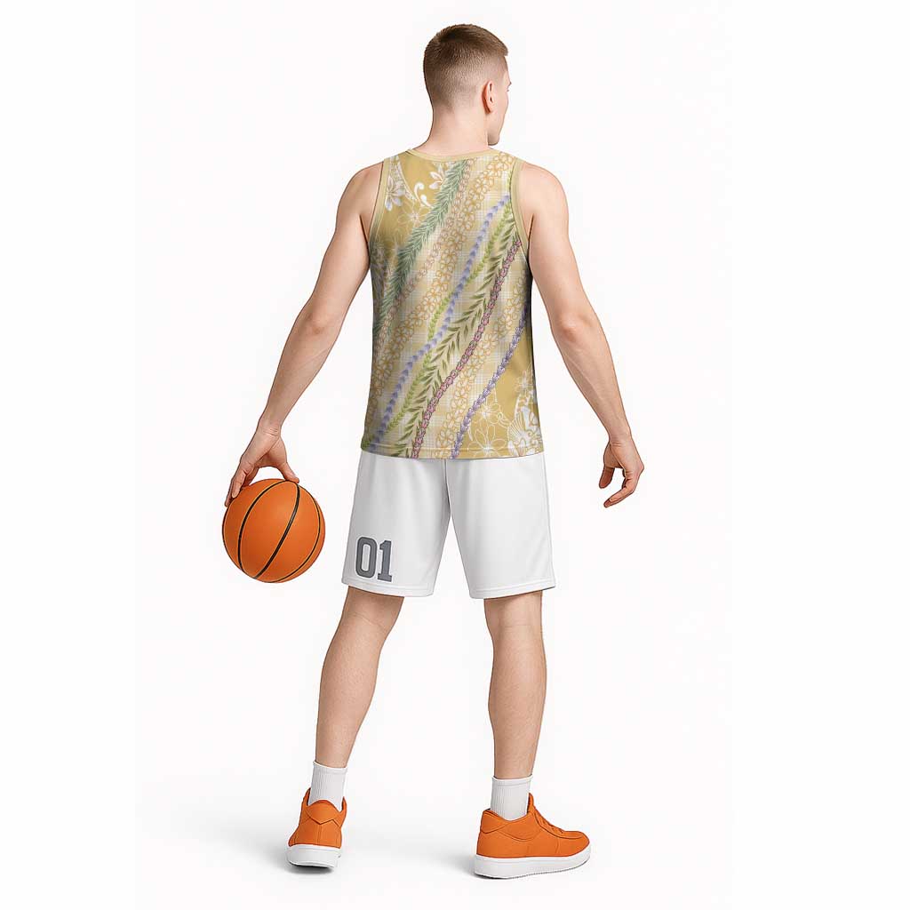 Yellow Palaka Hawaii Leis Basketball Jersey Hawaiian-plaid Elegant Tropical Vibes LT14 - Polynesian Pride