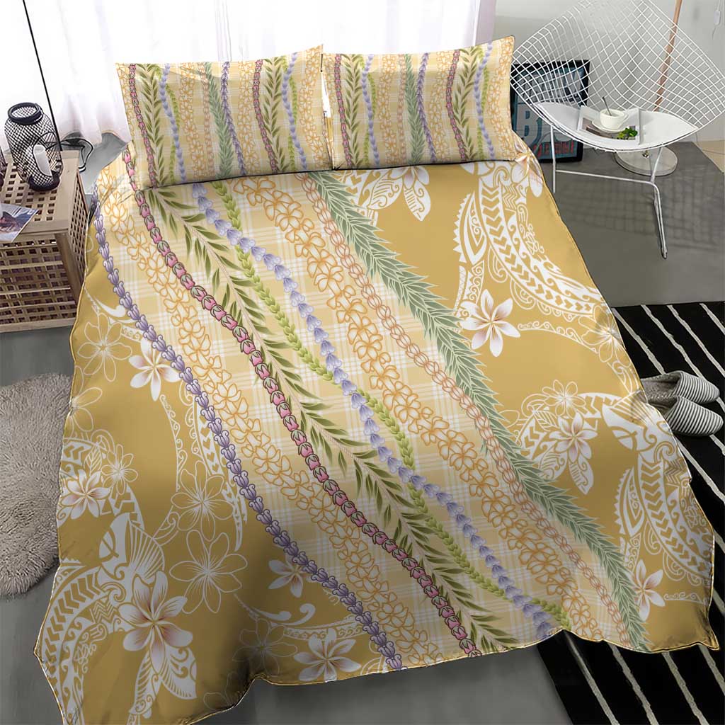 Yellow Palaka Hawaii Leis Bedding Set Hawaiian-plaid Elegant Tropical Vibes - Polynesian Pride
