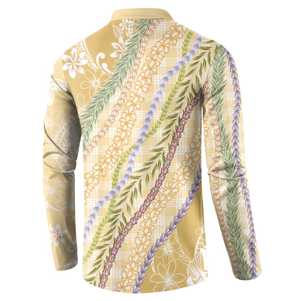 Yellow Palaka Hawaii Leis Button Sweatshirt Hawaiian-plaid Elegant Tropical Vibes - Polynesian Pride