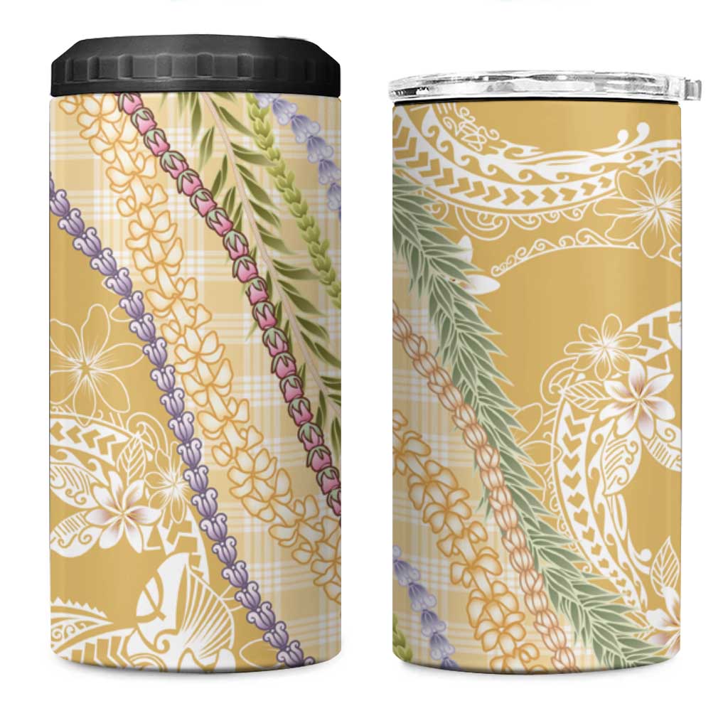 Yellow Palaka Hawaii Leis 4 in 1 Can Cooler Tumbler Hawaiian-plaid Elegant Tropical Vibes LT14 One Size: 16 oz Yellow - Polynesian Pride
