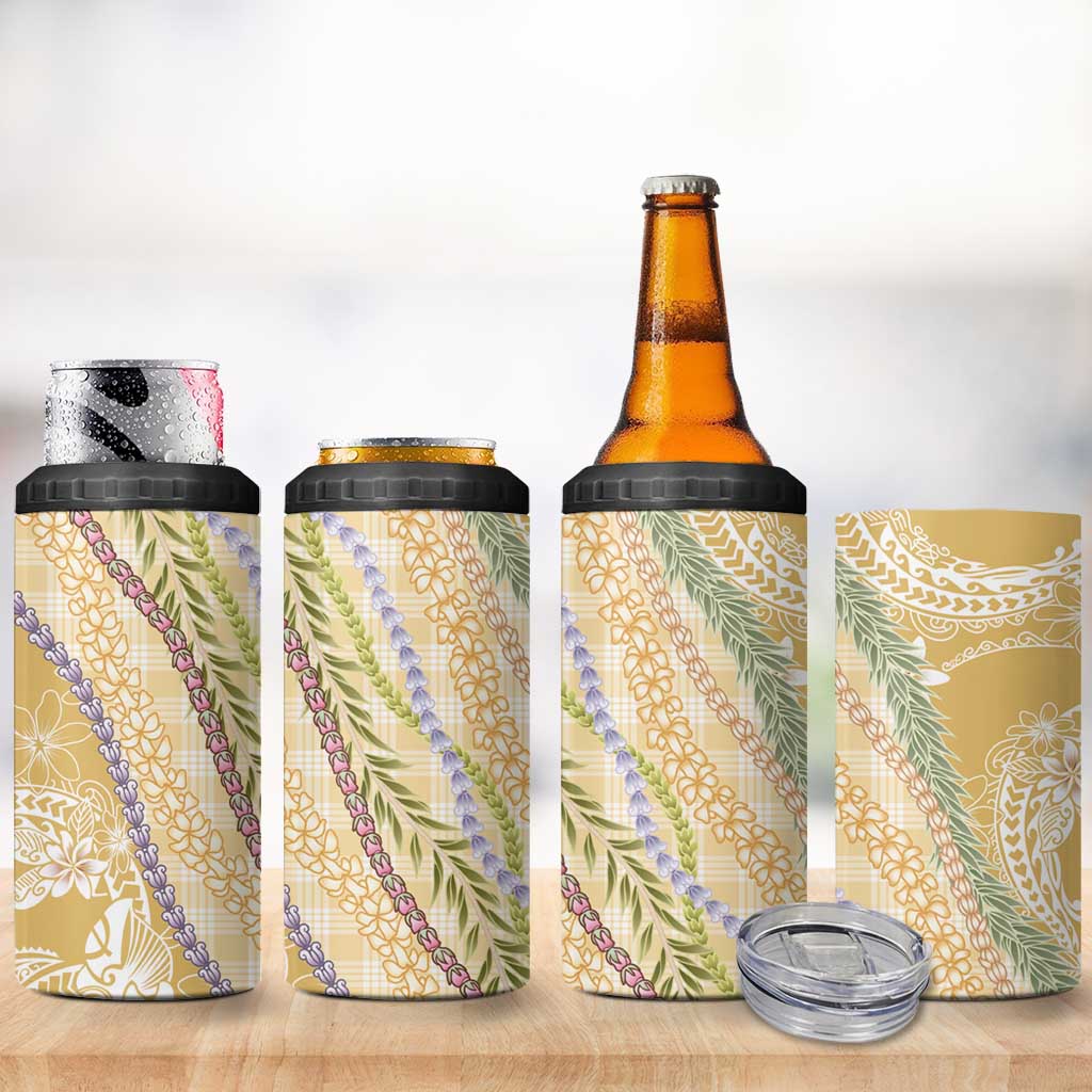 Yellow Palaka Hawaii Leis 4 in 1 Can Cooler Tumbler Hawaiian-plaid Elegant Tropical Vibes LT14 - Polynesian Pride