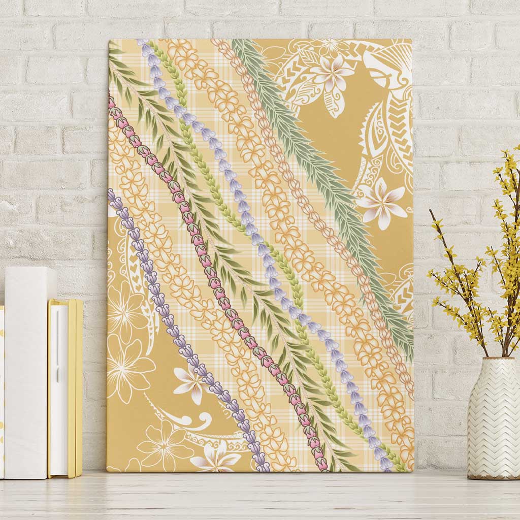 Yellow Palaka Hawaii Leis Canvas Wall Art Hawaiian-plaid Elegant Tropical Vibes LT14 Without Frame Yellow - Polynesian Pride