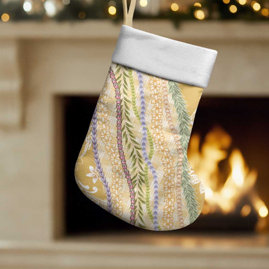 Yellow Palaka Hawaii Leis Christmas Stocking Hawaiian-plaid Elegant Tropical Vibes - Polynesian Pride