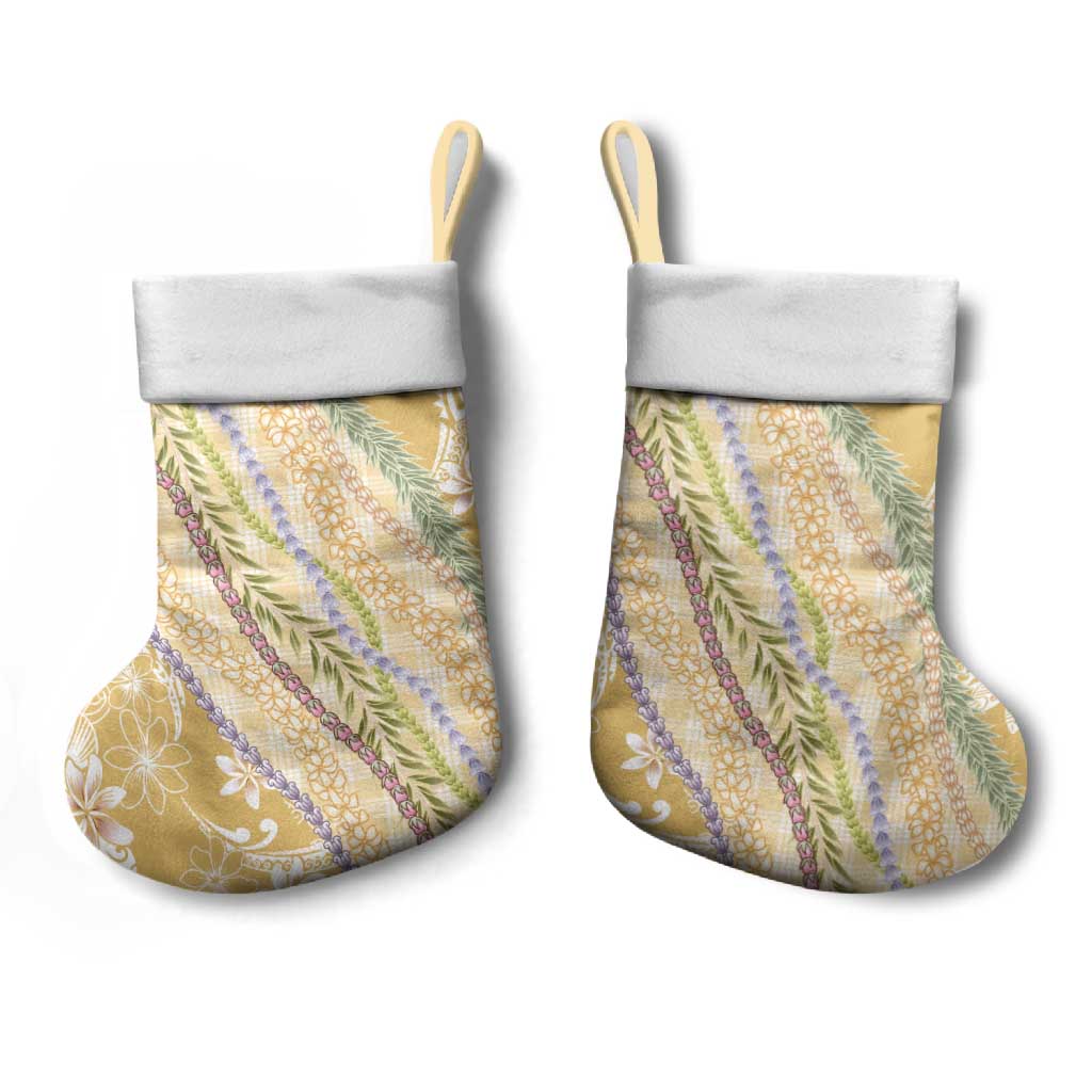 Yellow Palaka Hawaii Leis Christmas Stocking Hawaiian-plaid Elegant Tropical Vibes - Polynesian Pride