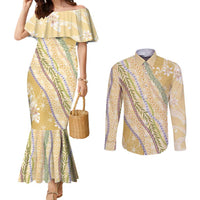 Yellow Palaka Hawaii Leis Couples Matching Mermaid Dress and Long Sleeve Button Shirt Hawaiian-plaid Elegant Tropical Vibes LT14 Yellow - Polynesian Pride