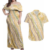 Yellow Palaka Hawaii Leis Couples Matching Off Shoulder Maxi Dress and Hawaiian Shirt Hawaiian-plaid Elegant Tropical Vibes LT14 Yellow - Polynesian Pride