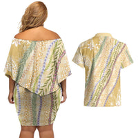 Yellow Palaka Hawaii Leis Couples Matching Off Shoulder Short Dress and Hawaiian Shirt Hawaiian-plaid Elegant Tropical Vibes LT14 - Polynesian Pride
