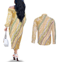 Yellow Palaka Hawaii Leis Couples Matching Off The Shoulder Long Sleeve Dress and Long Sleeve Button Shirt Hawaiian-plaid Elegant Tropical Vibes LT14 - Polynesian Pride