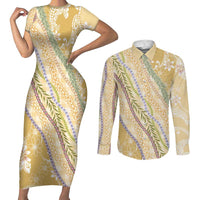 Yellow Palaka Hawaii Leis Couples Matching Short Sleeve Bodycon Dress and Long Sleeve Button Shirt Hawaiian-plaid Elegant Tropical Vibes LT14 Yellow - Polynesian Pride