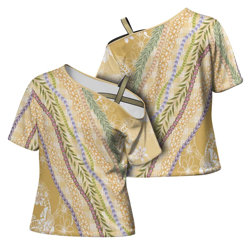 Yellow Palaka Hawaii Leis Cross Shoulder Shirt Hawaiian-plaid Elegant Tropical Vibes - Polynesian Pride