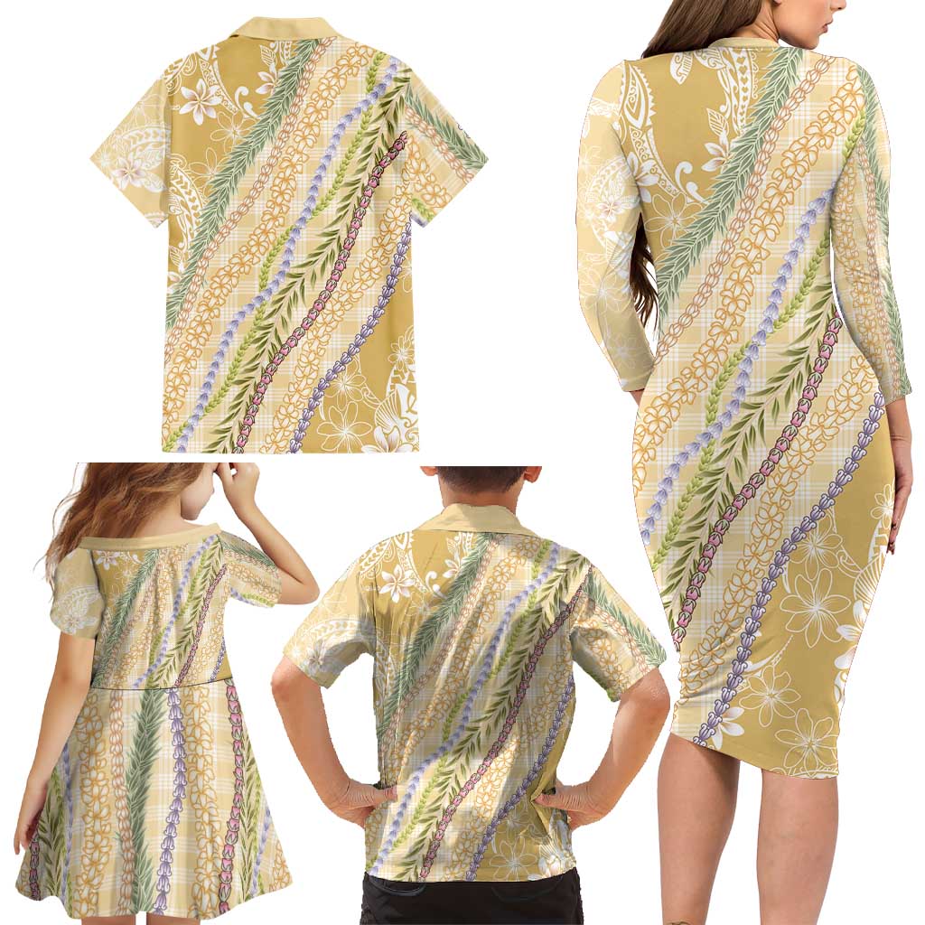 Yellow Palaka Hawaii Leis Family Matching Long Sleeve Bodycon Dress and Hawaiian Shirt Hawaiian-plaid Elegant Tropical Vibes LT14 - Polynesian Pride
