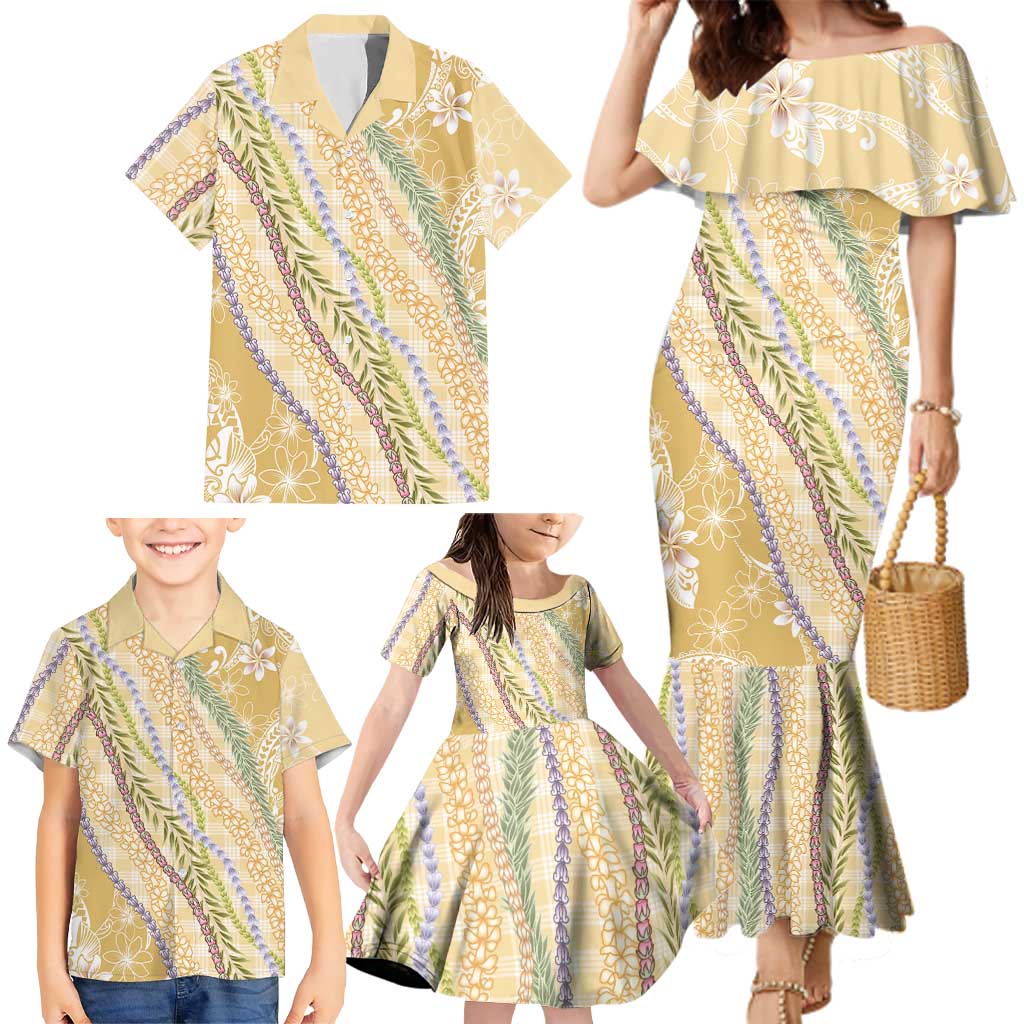 Yellow Palaka Hawaii Leis Family Matching Mermaid Dress and Hawaiian Shirt Hawaiian-plaid Elegant Tropical Vibes - Polynesian Pride