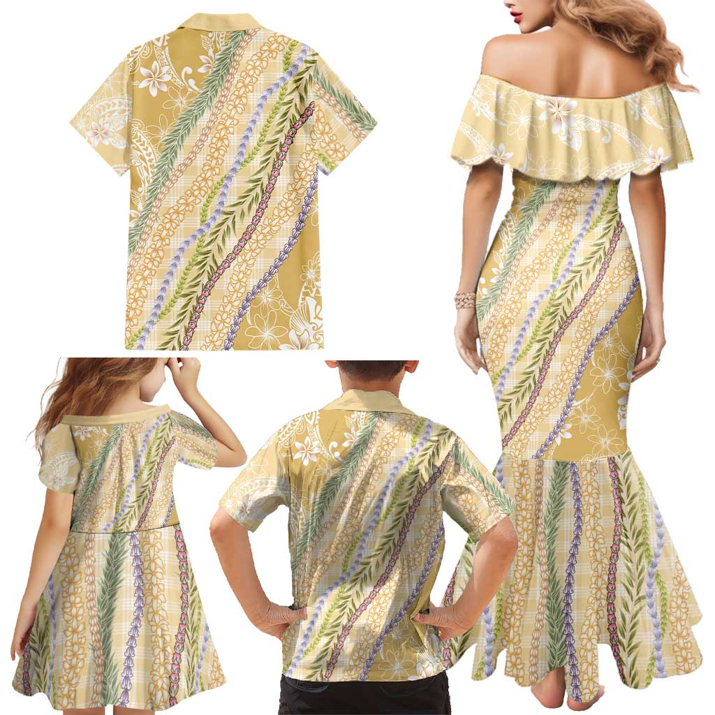 Yellow Palaka Hawaii Leis Family Matching Mermaid Dress and Hawaiian Shirt Hawaiian-plaid Elegant Tropical Vibes LT14 - Polynesian Pride