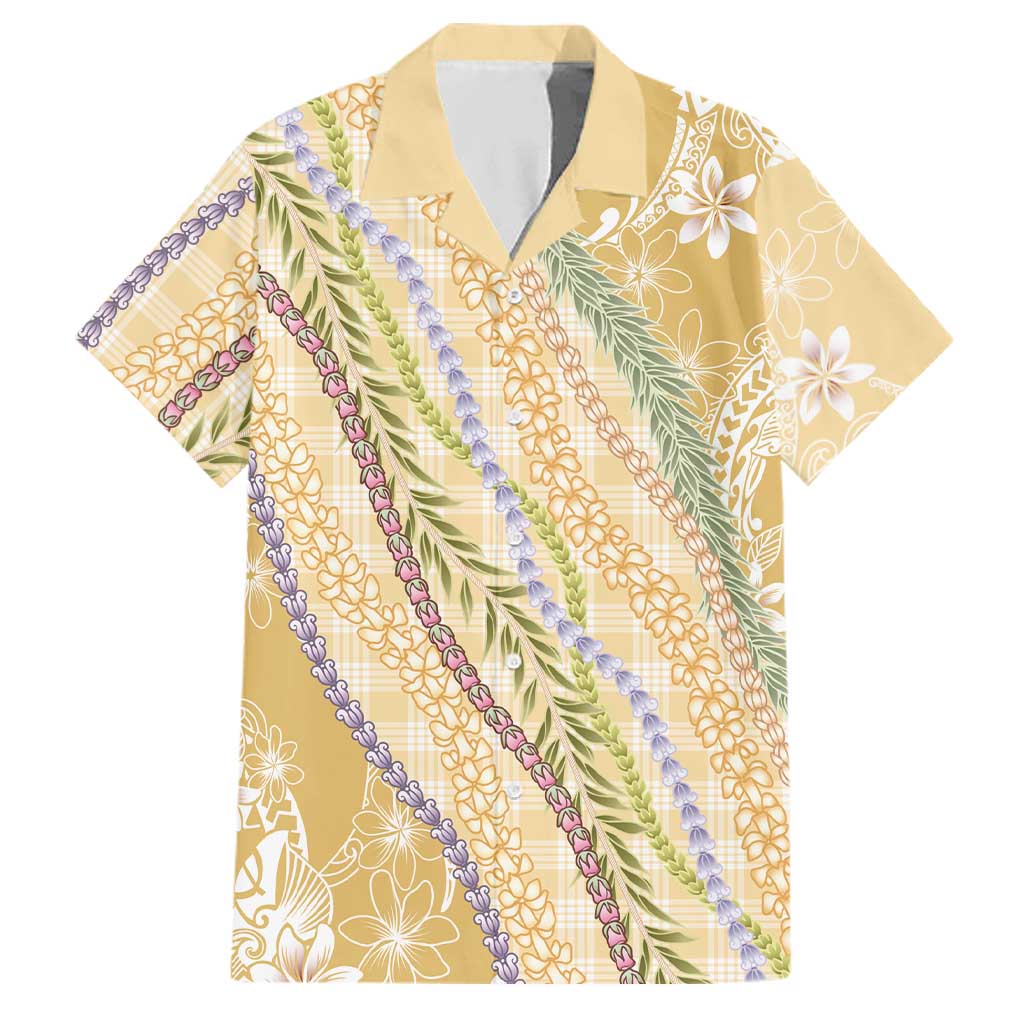 Yellow Palaka Hawaii Leis Family Matching Mermaid Dress and Hawaiian Shirt Hawaiian-plaid Elegant Tropical Vibes LT14 Dad's Shirt - Short Sleeve Yellow - Polynesian Pride