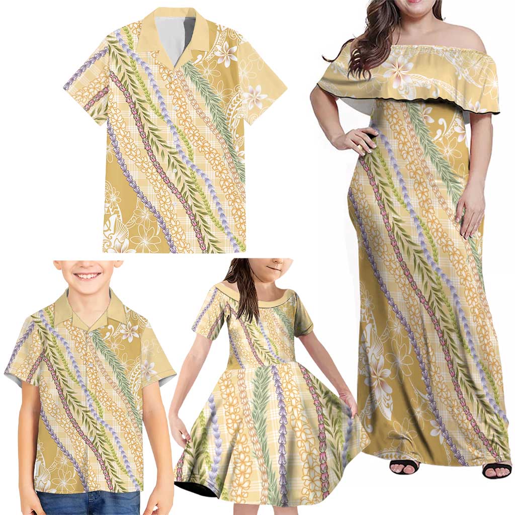 Yellow Palaka Hawaii Leis Family Matching Off Shoulder Maxi Dress and Hawaiian Shirt Hawaiian-plaid Elegant Tropical Vibes - Polynesian Pride