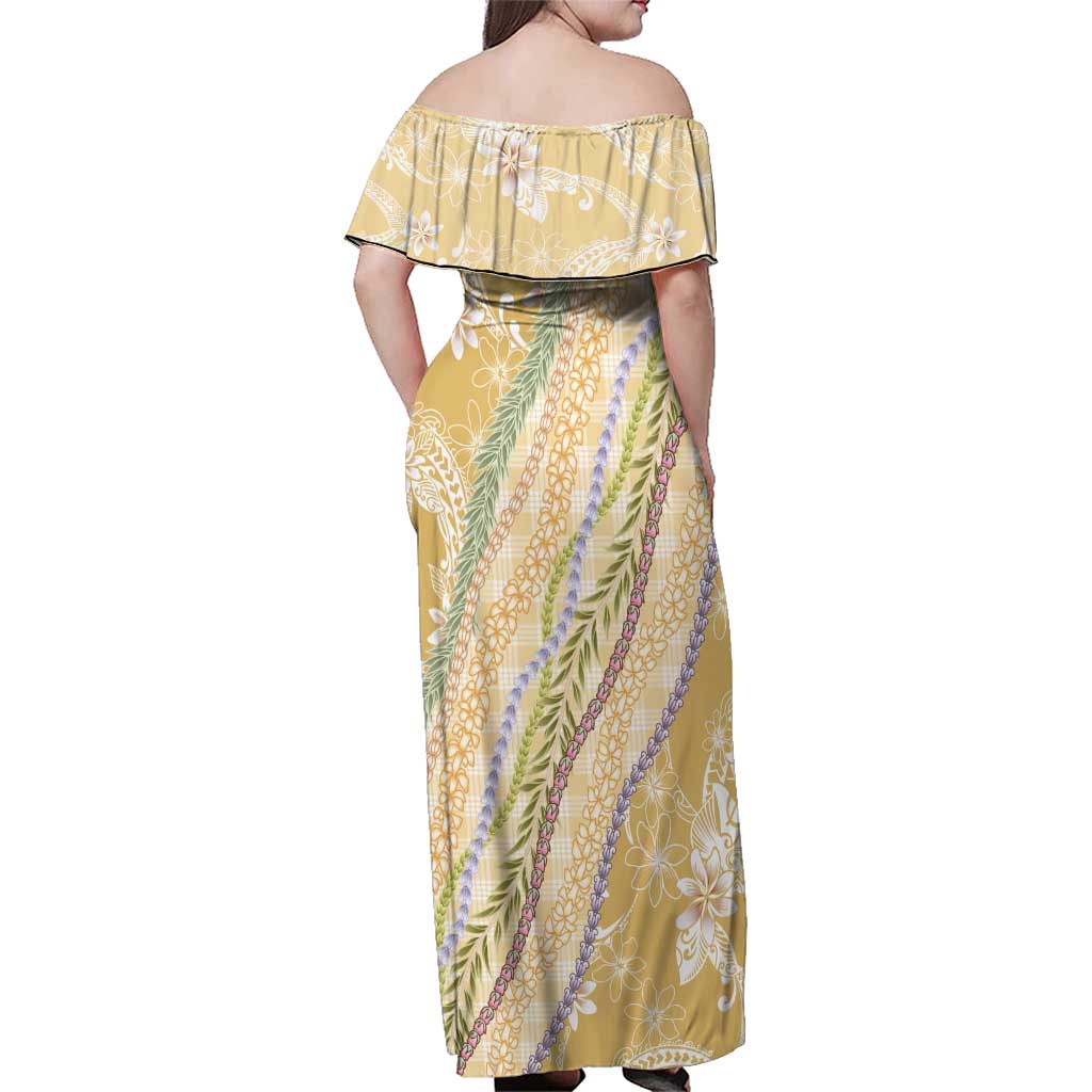Yellow Palaka Hawaii Leis Family Matching Off Shoulder Maxi Dress and Hawaiian Shirt Hawaiian-plaid Elegant Tropical Vibes LT14 - Polynesian Pride
