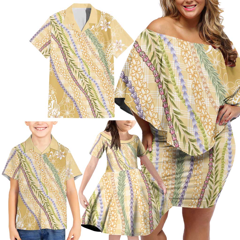 Yellow Palaka Hawaii Leis Family Matching Off Shoulder Short Dress and Hawaiian Shirt Hawaiian-plaid Elegant Tropical Vibes LT14 - Polynesian Pride
