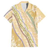 Yellow Palaka Hawaii Leis Family Matching Off Shoulder Short Dress and Hawaiian Shirt Hawaiian-plaid Elegant Tropical Vibes LT14 Dad's Shirt - Short Sleeve Yellow - Polynesian Pride