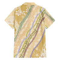 Yellow Palaka Hawaii Leis Family Matching Off Shoulder Short Dress and Hawaiian Shirt Hawaiian-plaid Elegant Tropical Vibes LT14 - Polynesian Pride