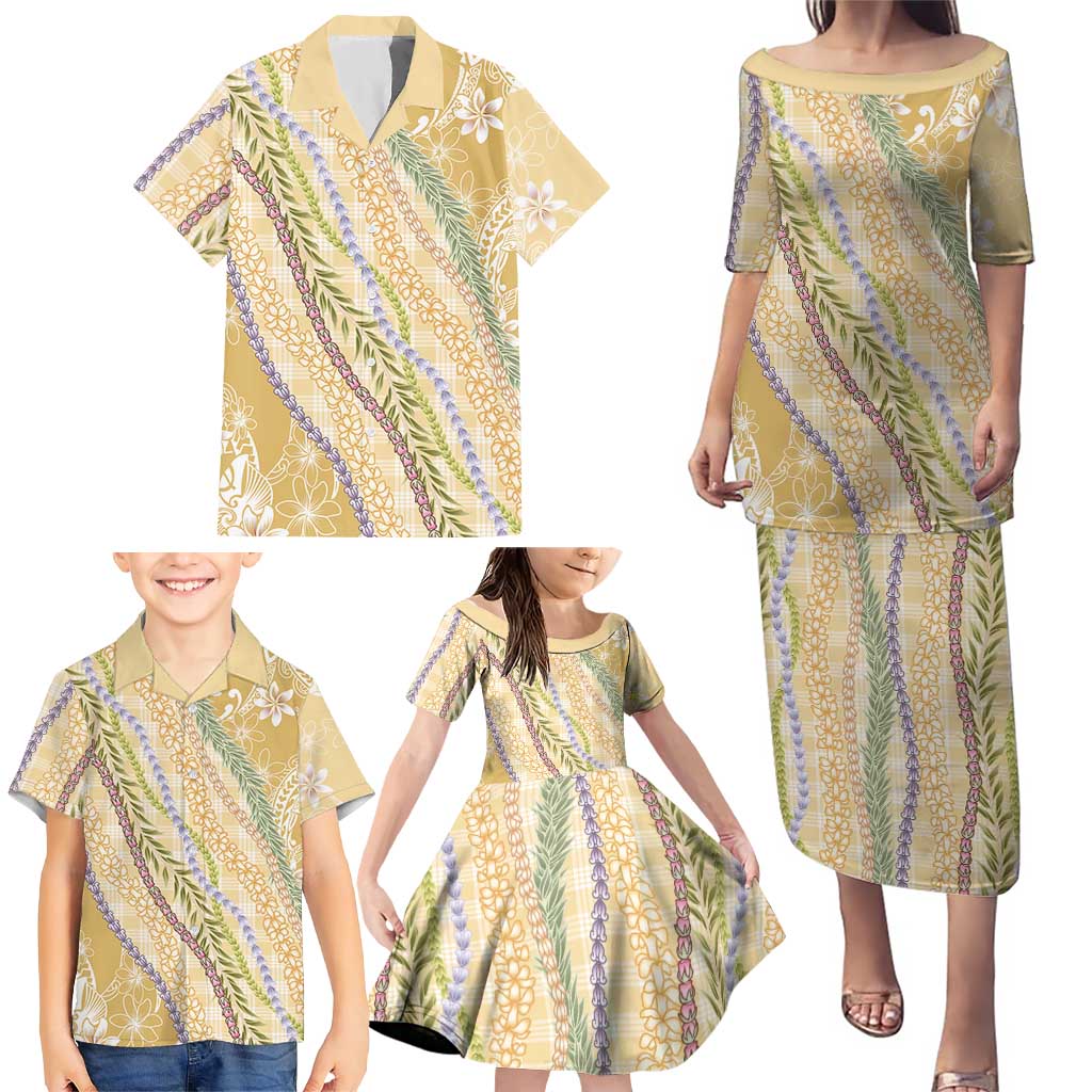 Yellow Palaka Hawaii Leis Family Matching Puletasi and Hawaiian Shirt Hawaiian-plaid Elegant Tropical Vibes - Polynesian Pride
